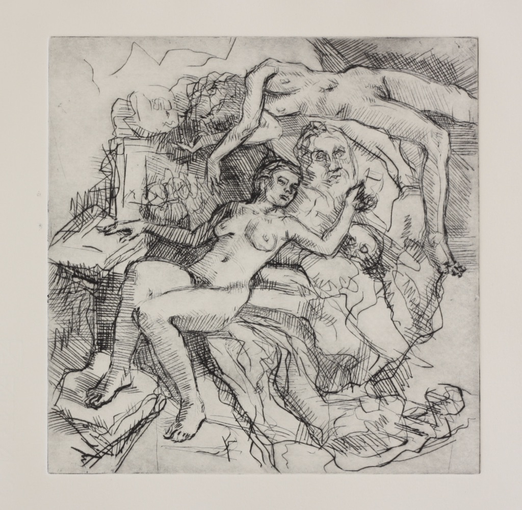 Bacchantes; drypoint, 25 x 25 cm, 2014